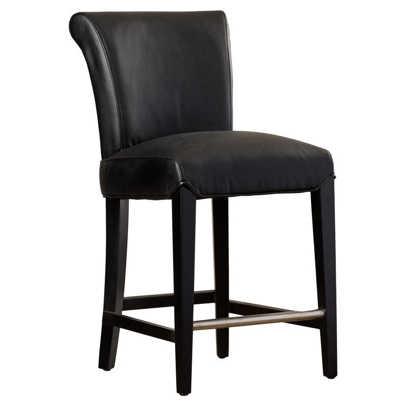 Elegant Transitional Black Leather 24" Counter Stool