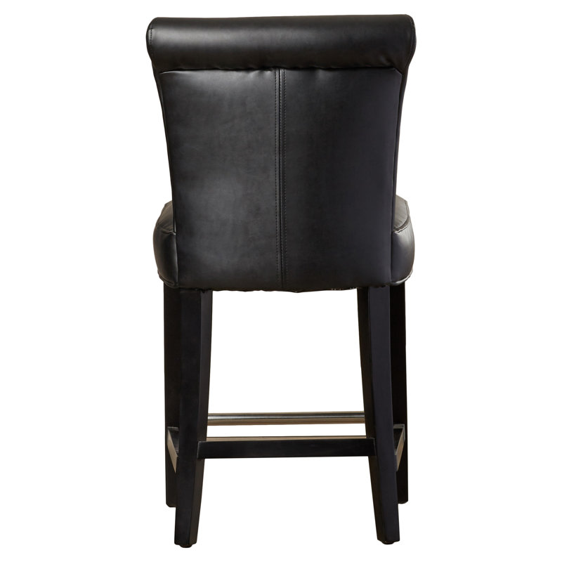 Elegant Transitional Black Leather 24" Counter Stool