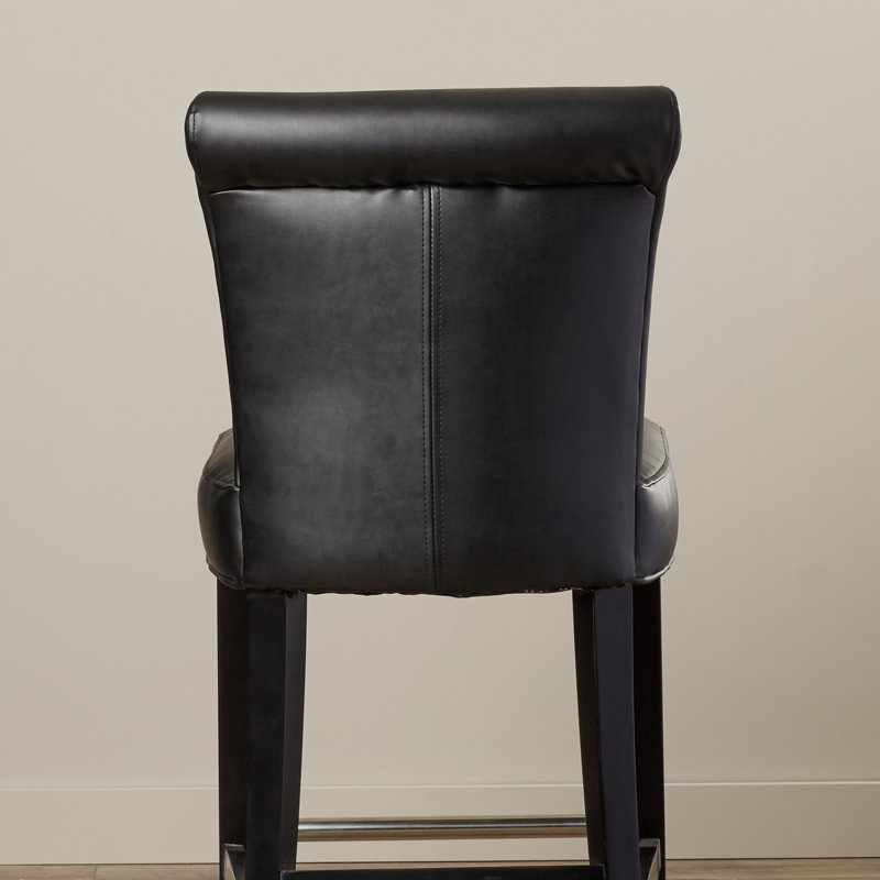 Elegant Transitional Black Leather 24" Counter Stool