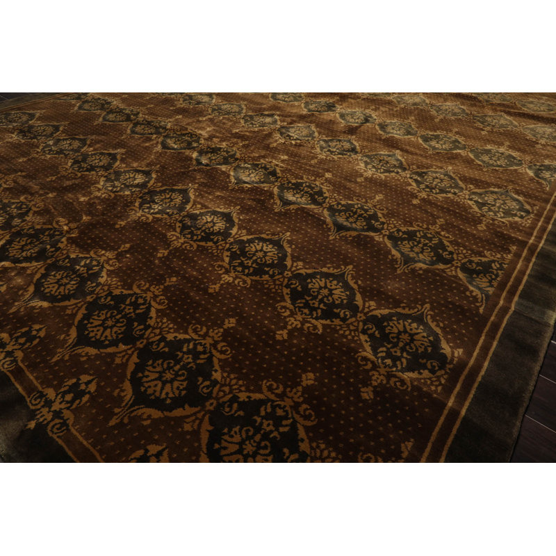 Hand-Knotted Brown and Olive Wool Oriental 10' x 14' Area Rug