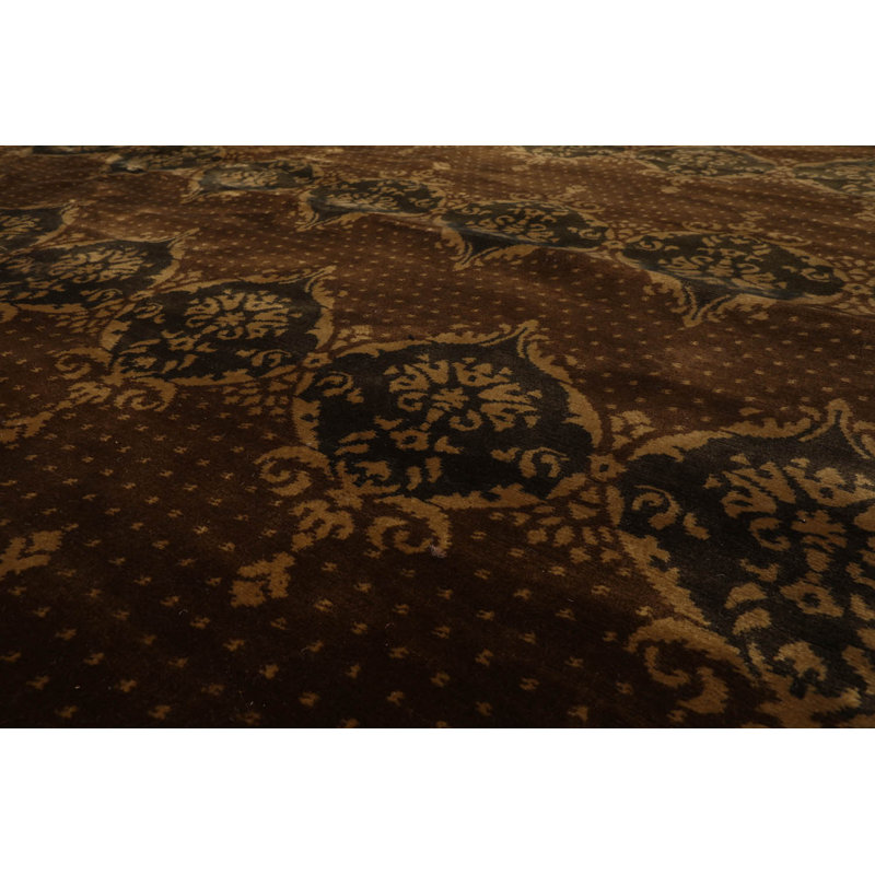 Hand-Knotted Brown and Olive Wool Oriental 10' x 14' Area Rug