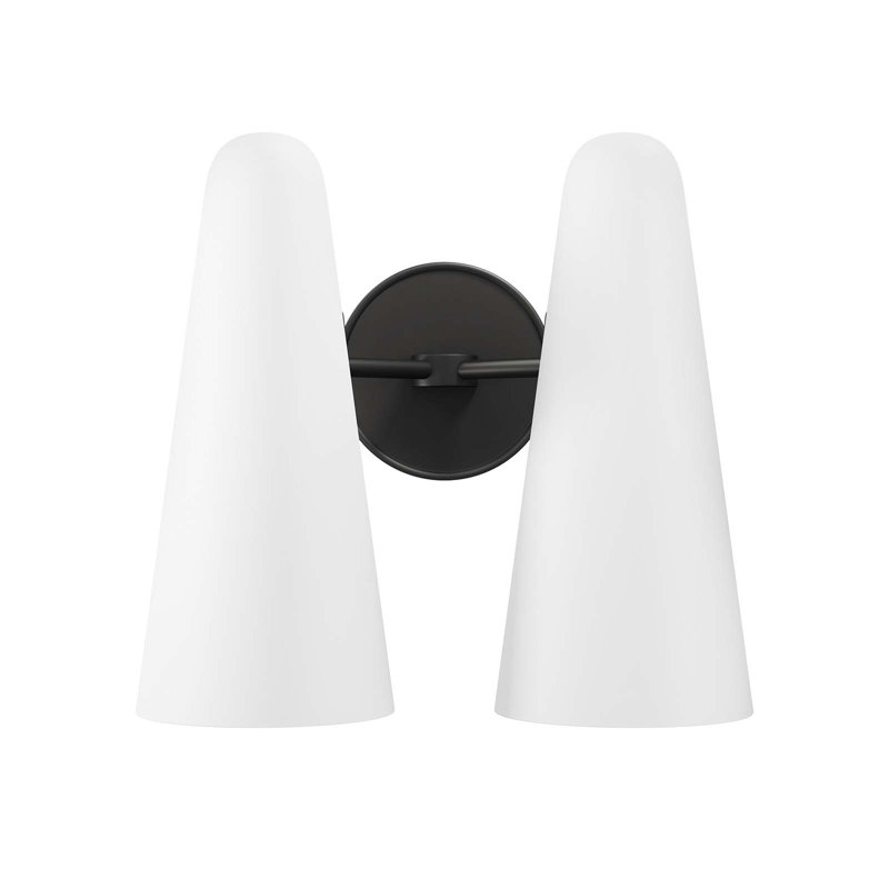 Opal Black Glass Cone 2-Light Wall Sconce
