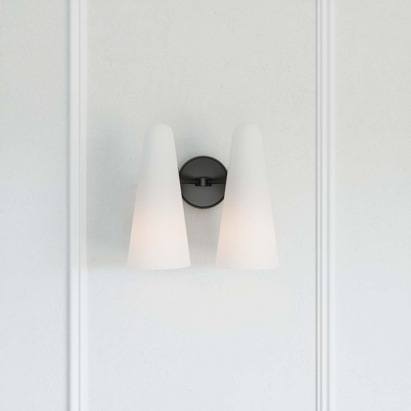 Opal Black Glass Cone 2-Light Wall Sconce