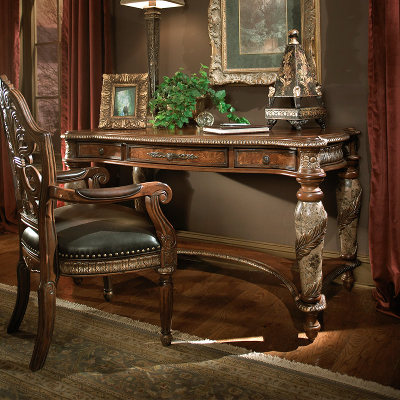 Valencia Classic Chestnut Birch Writing Desk with Marble Accents