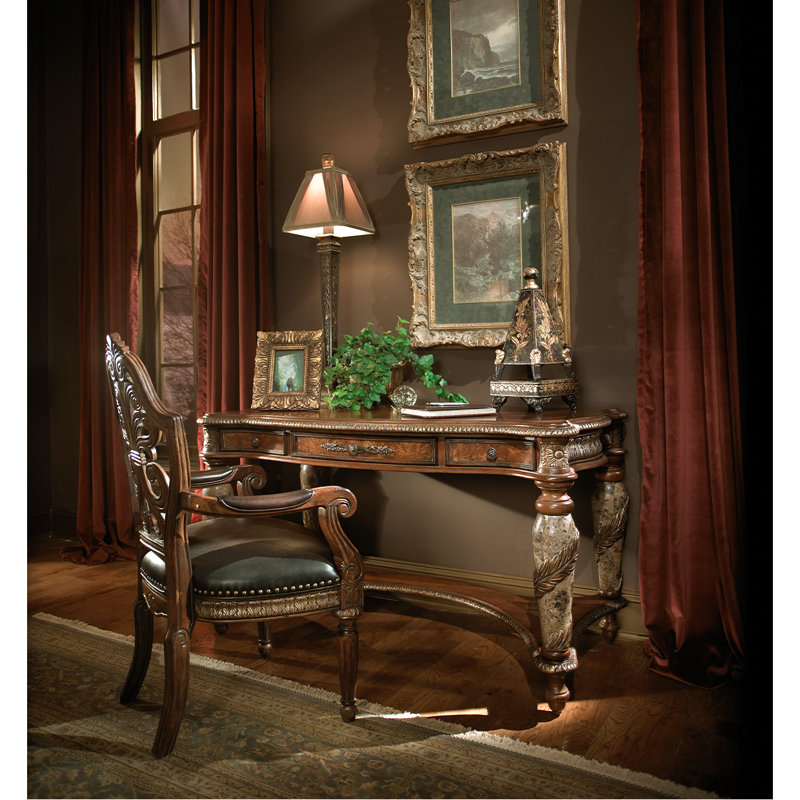 Valencia Classic Chestnut Birch Writing Desk with Marble Accents