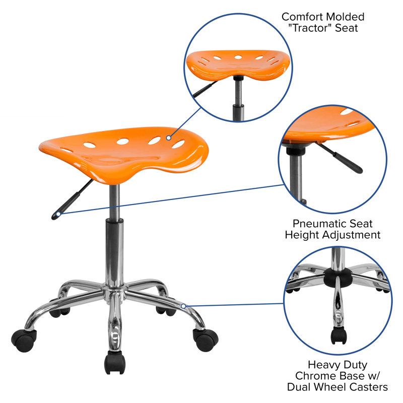 Orange Adjustable Swivel Backless Metal Task Stool
