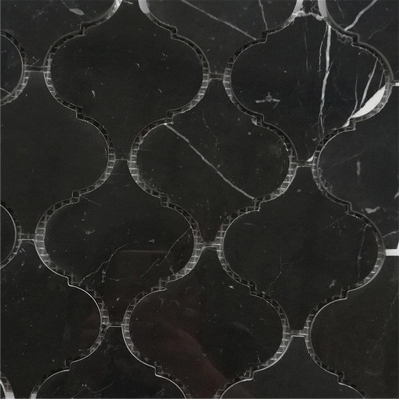 Premium Nero Marquina Polished Arabesque Mosaic Outdoor Tile