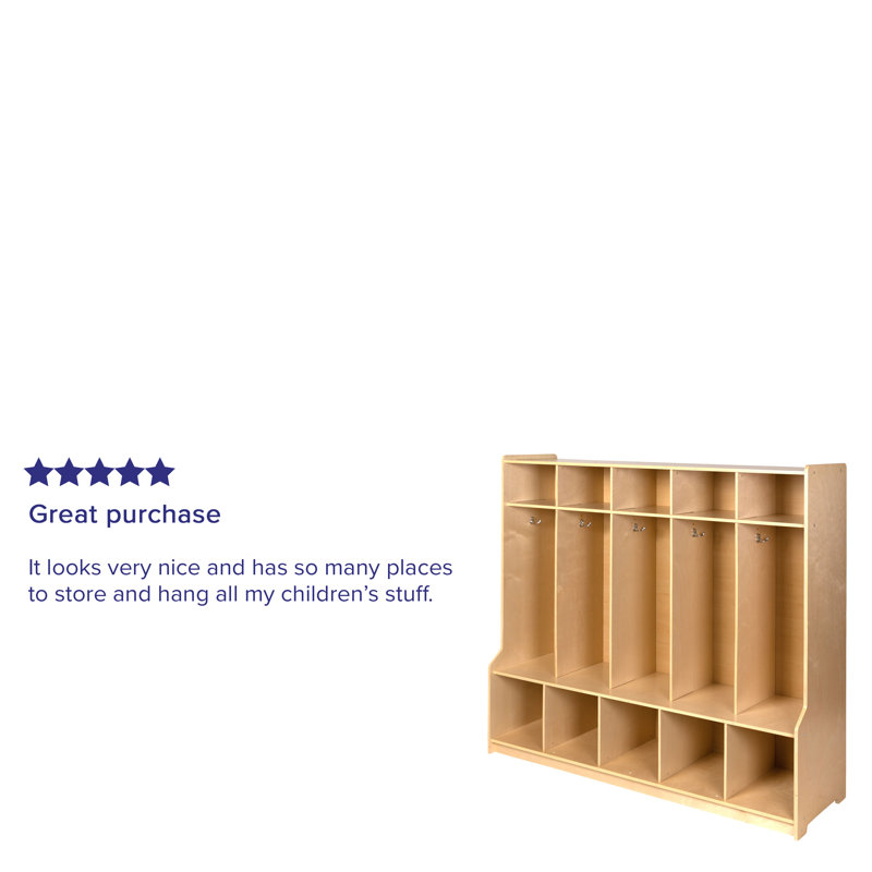 Natural Birch Wood 5-Section School Coat Locker with Bench and Cubbies