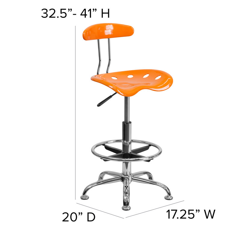Vibrant Orange Adjustable Swivel Metal Bar Stool
