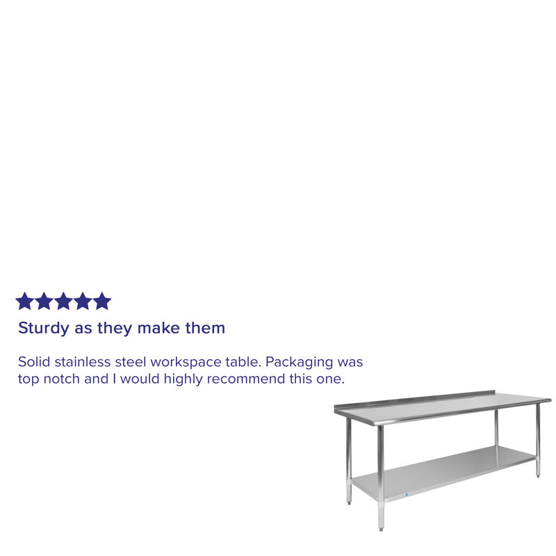 Stainless Steel 18 Gauge 72" Work Table with Backsplash & Shelf