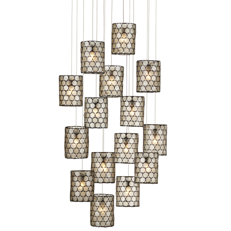 Cupertino Silver 15-Light LED Pendant with Capiz Shell Shades