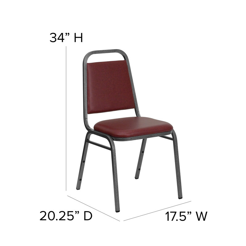 Burgundy Vinyl and Silver Metal Stacking Banquet Chair