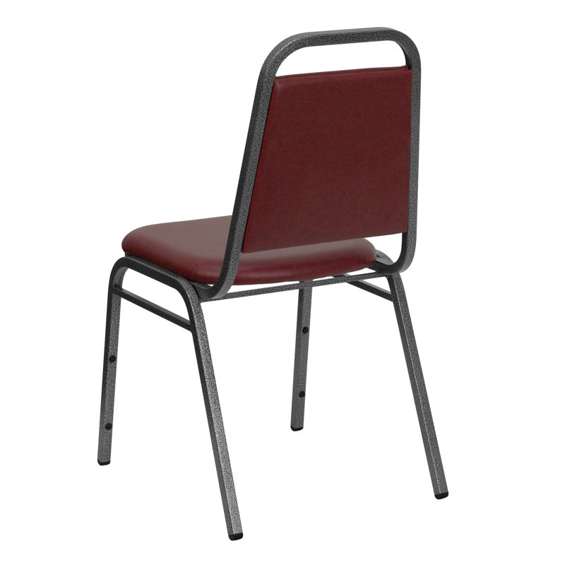 Burgundy Vinyl and Silver Metal Stacking Banquet Chair