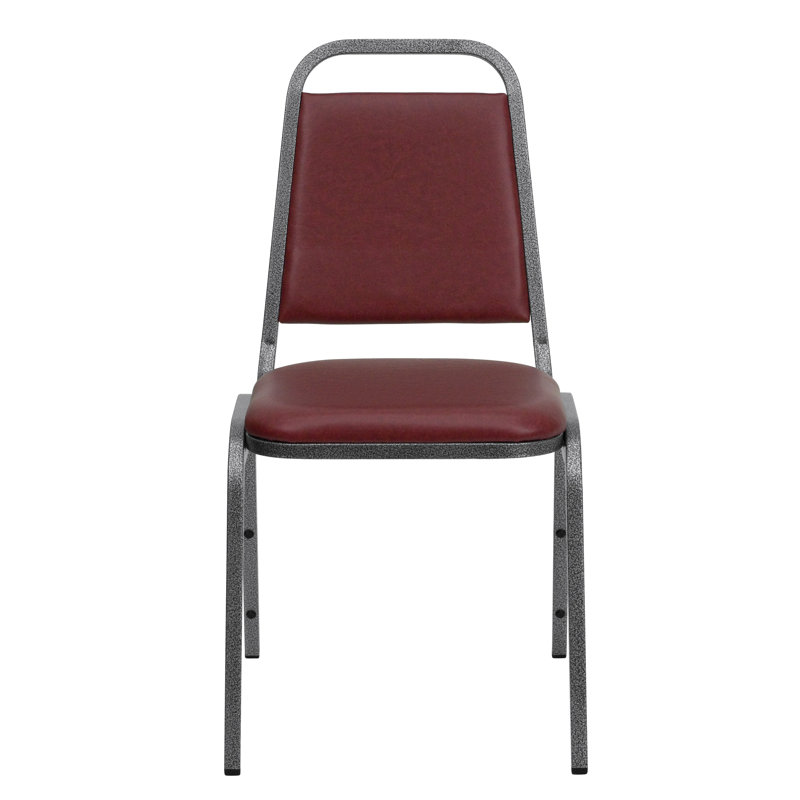 Burgundy Vinyl and Silver Metal Stacking Banquet Chair