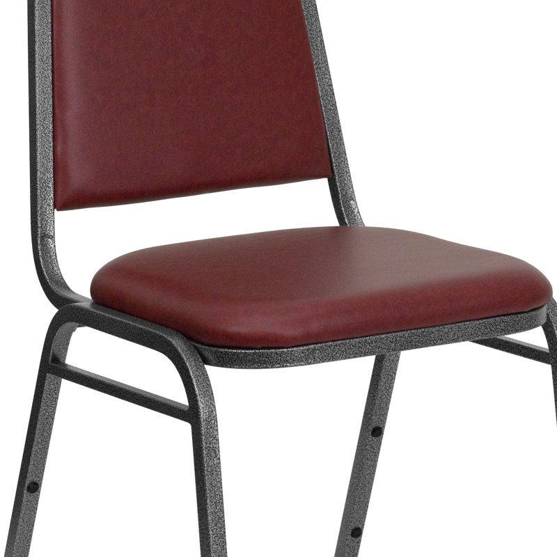 Burgundy Vinyl and Silver Metal Stacking Banquet Chair