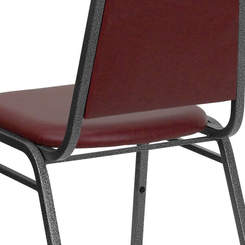 Burgundy Vinyl and Silver Metal Stacking Banquet Chair