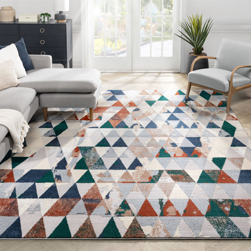 Gray Geometric 5' x 7' Stain-Resistant Synthetic Rug