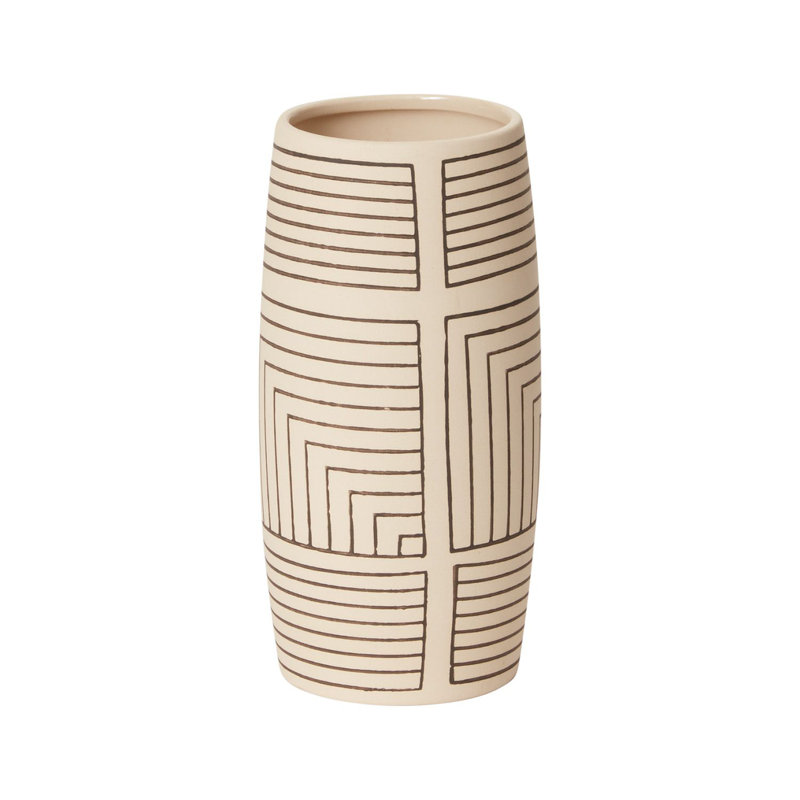 Handcrafted Beige and Black Porcelain Table Vase