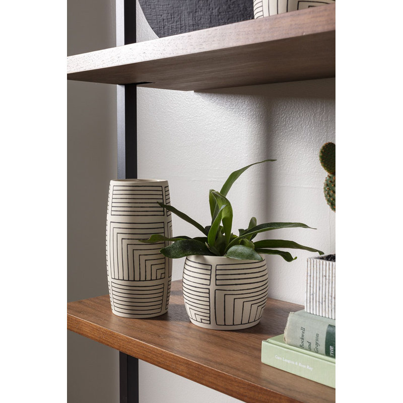 Handcrafted Beige and Black Porcelain Table Vase
