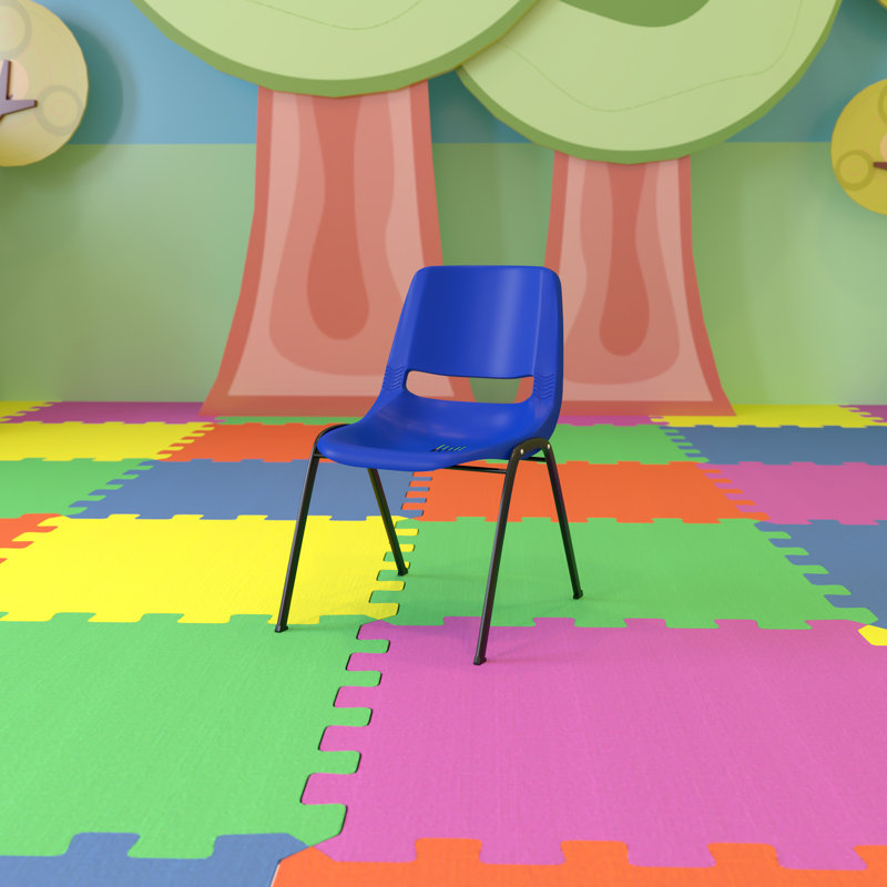 Navy and Black Metal Ergonomic Stackable Kid's Chair