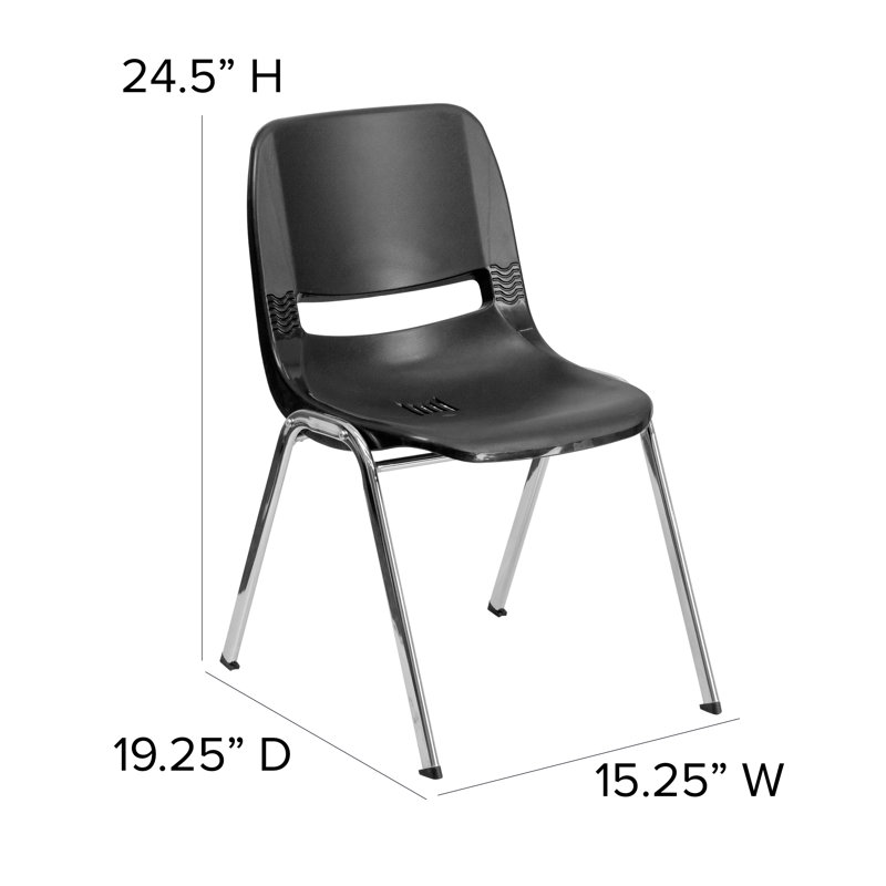 Black Ergonomic Shell Stacking Chair with Chrome Frame