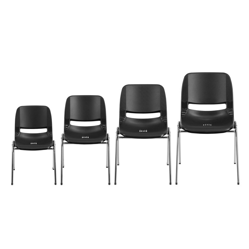 Black Ergonomic Shell Stacking Chair with Chrome Frame