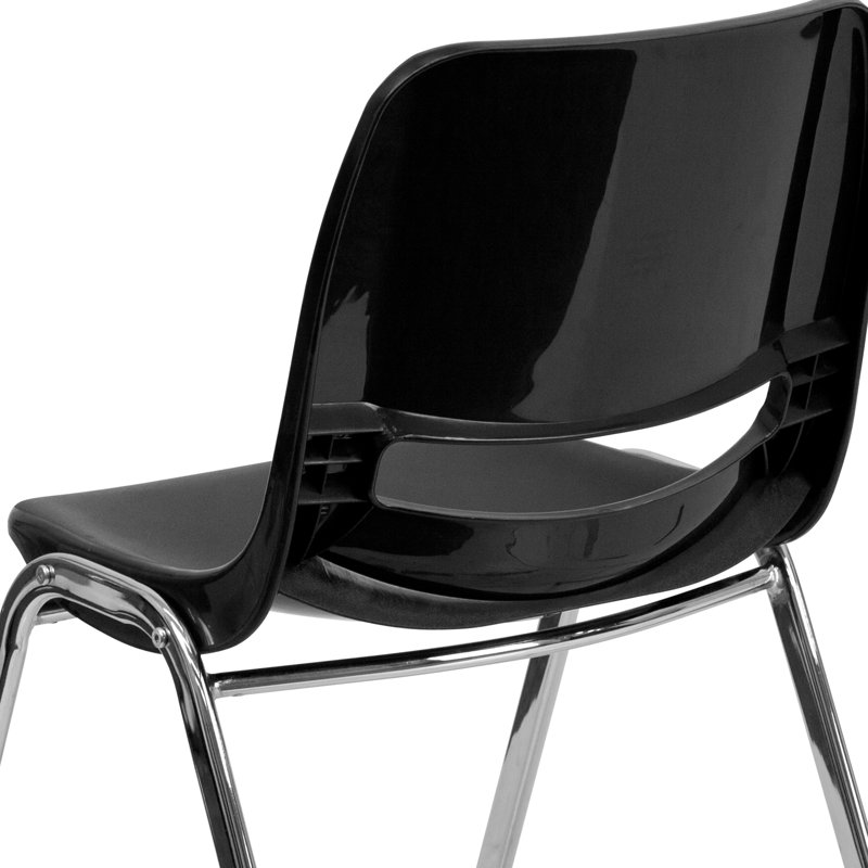 Black Ergonomic Shell Stacking Chair with Chrome Frame