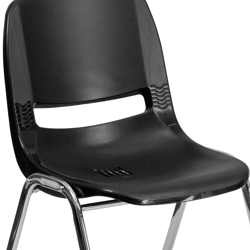 Black Ergonomic Shell Stacking Chair with Chrome Frame