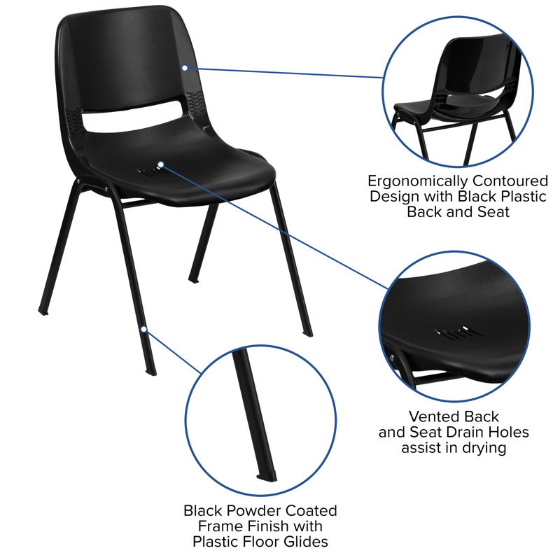 Black Metal Armless Stacking Classroom Chair