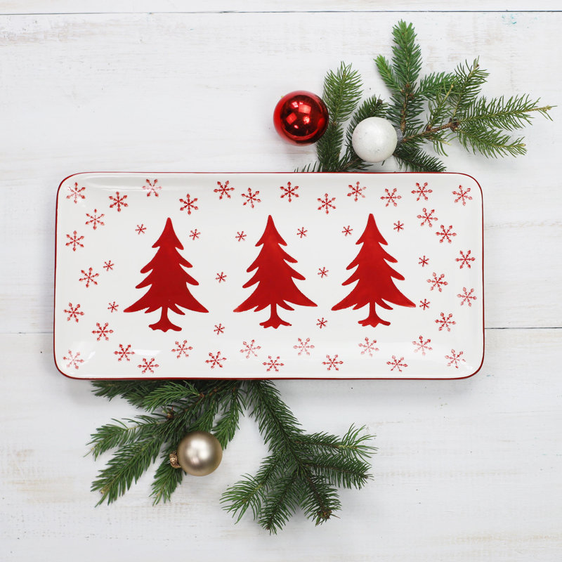 Winterfest Red and White Ceramic Rectangular Platter