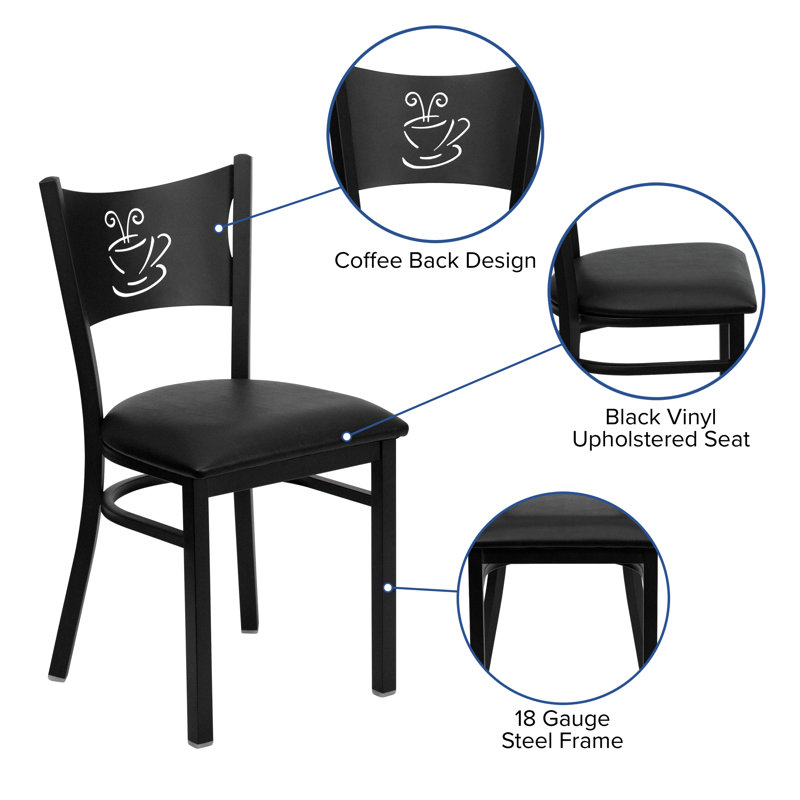 Chic Black Vinyl and Metal High Back Side Chair with Decorative Cutout