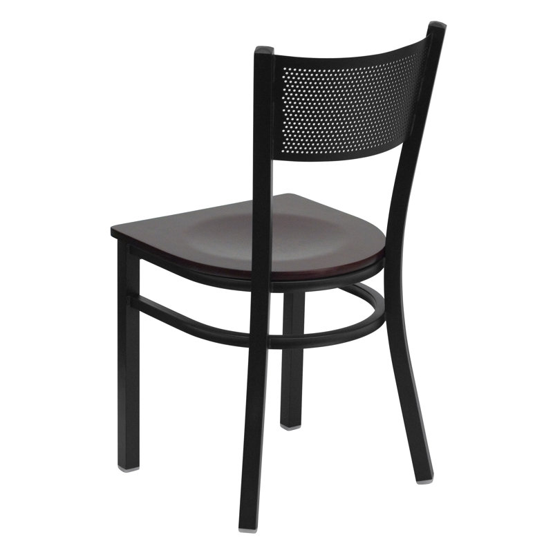 Hercules Series 33'' Black Grid Back Metal Chair with Mahogany Wood Seat