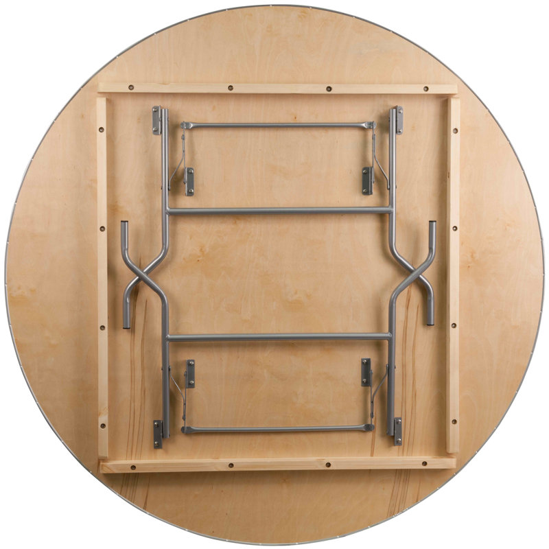 72'' Round Birchwood Folding Banquet Table with Metal Edges