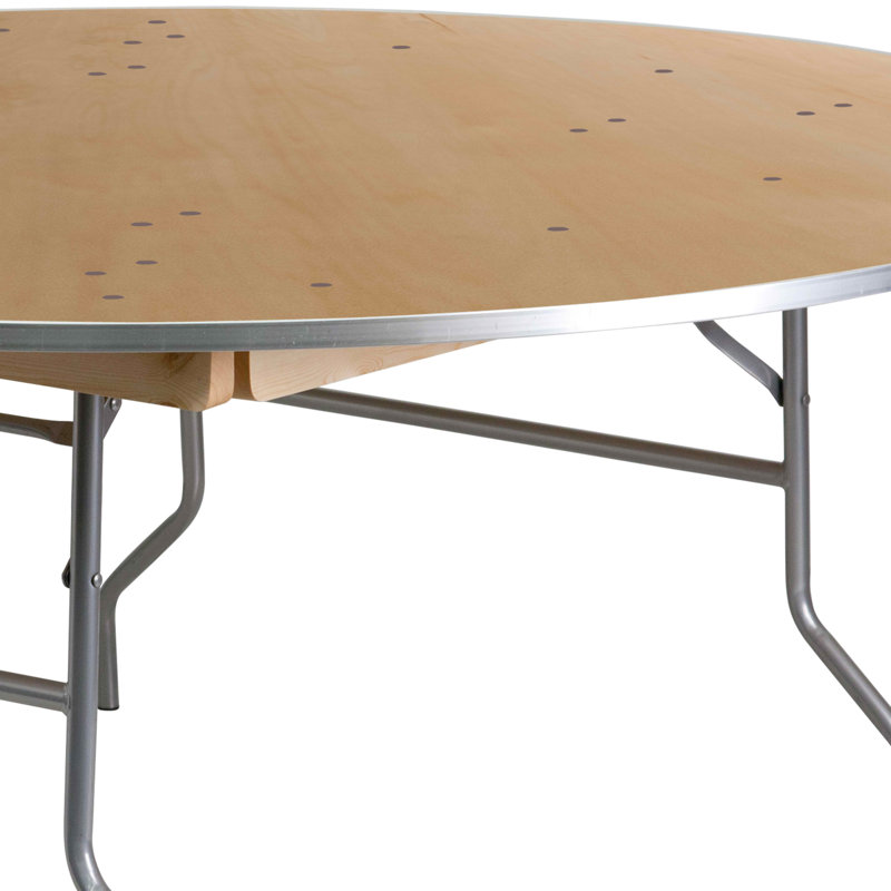 72'' Round Birchwood Folding Banquet Table with Metal Edges