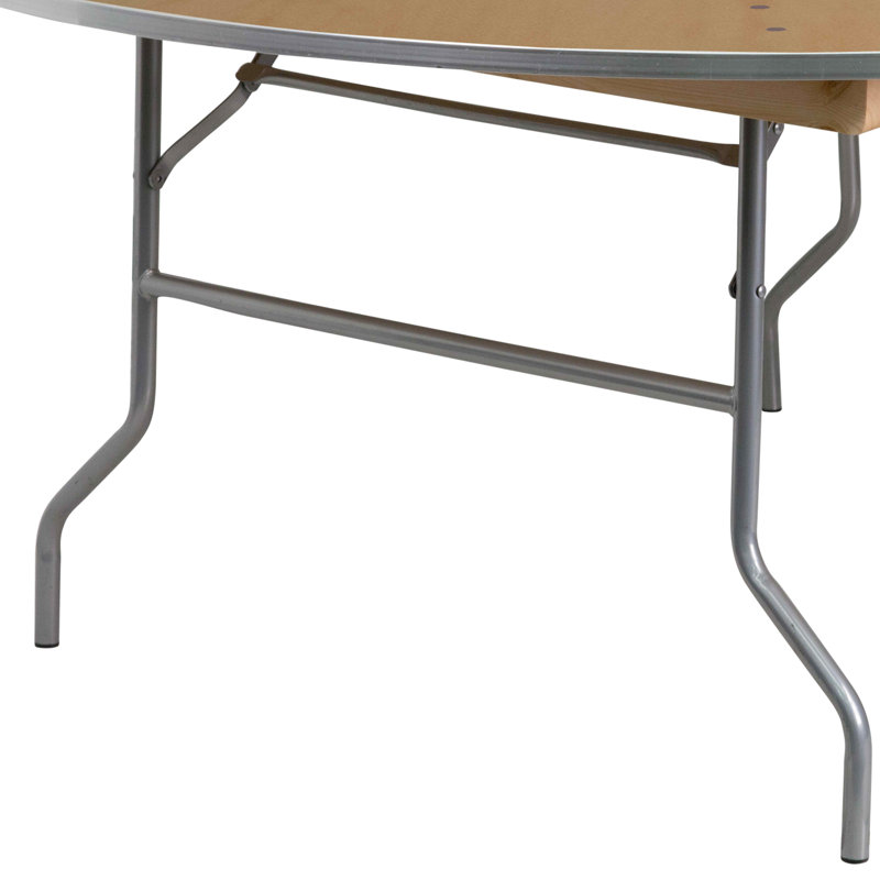 72'' Round Birchwood Folding Banquet Table with Metal Edges
