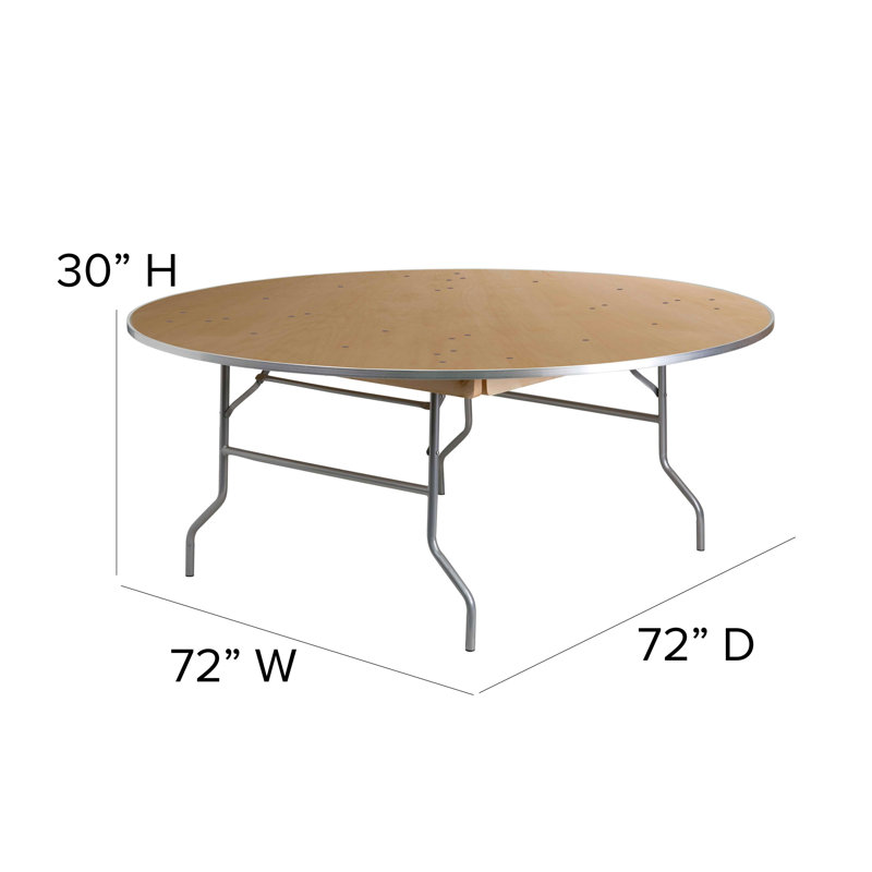 72'' Round Birchwood Folding Banquet Table with Metal Edges