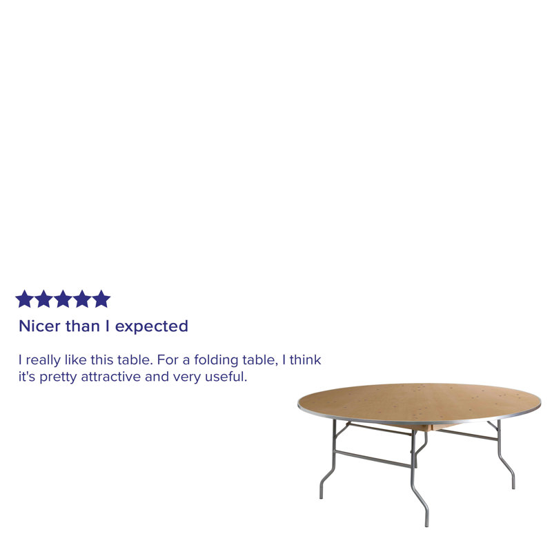 72'' Round Birchwood Folding Banquet Table with Metal Edges