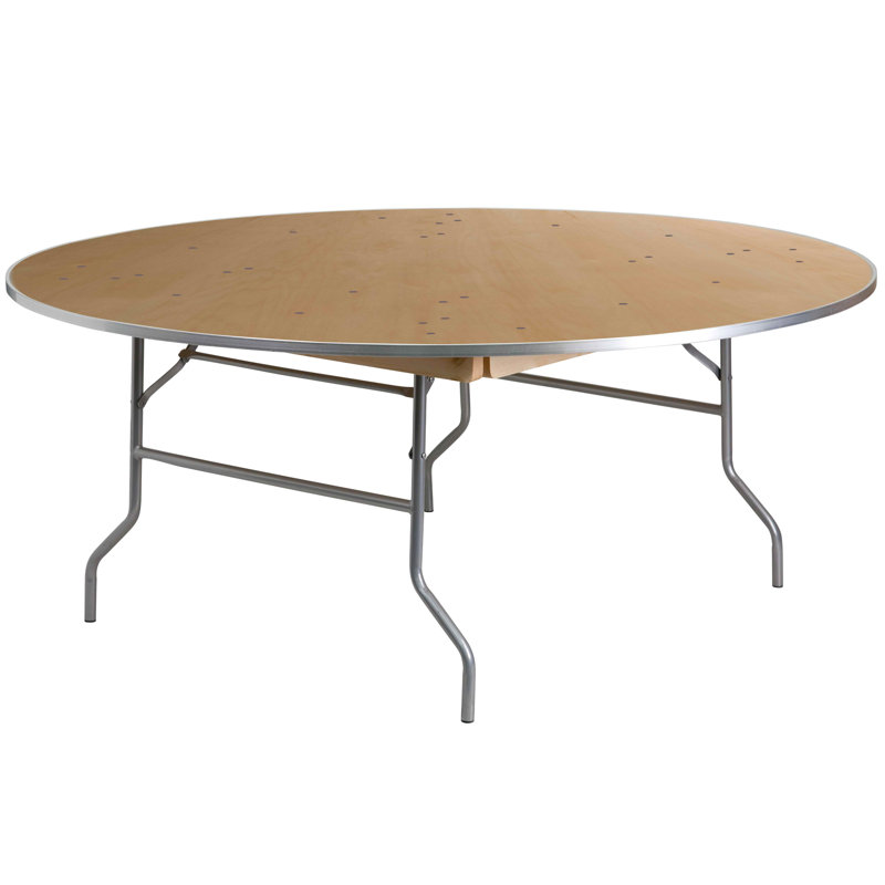 72'' Round Birchwood Folding Banquet Table with Metal Edges
