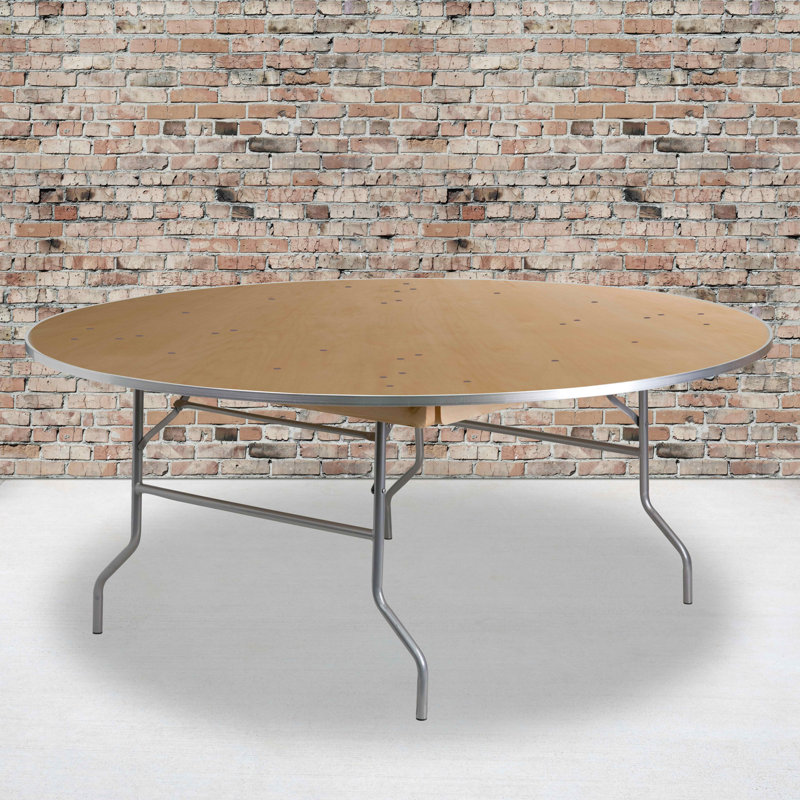 72'' Round Birchwood Folding Banquet Table with Metal Edges
