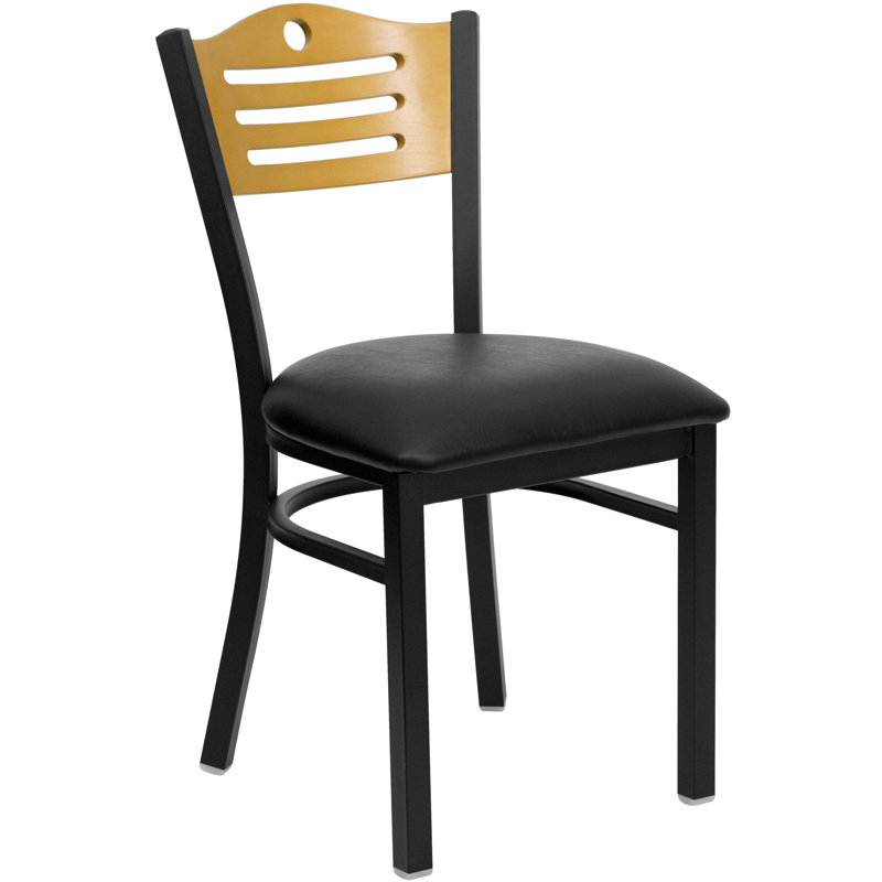 Black Metal and Wood Slat Back Side Chair