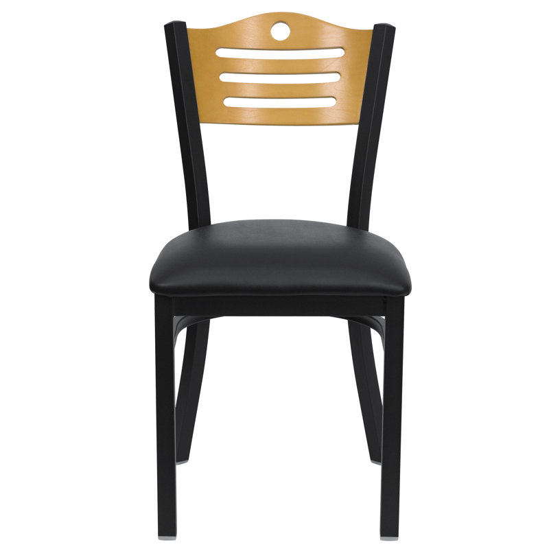 Black Metal and Wood Slat Back Side Chair