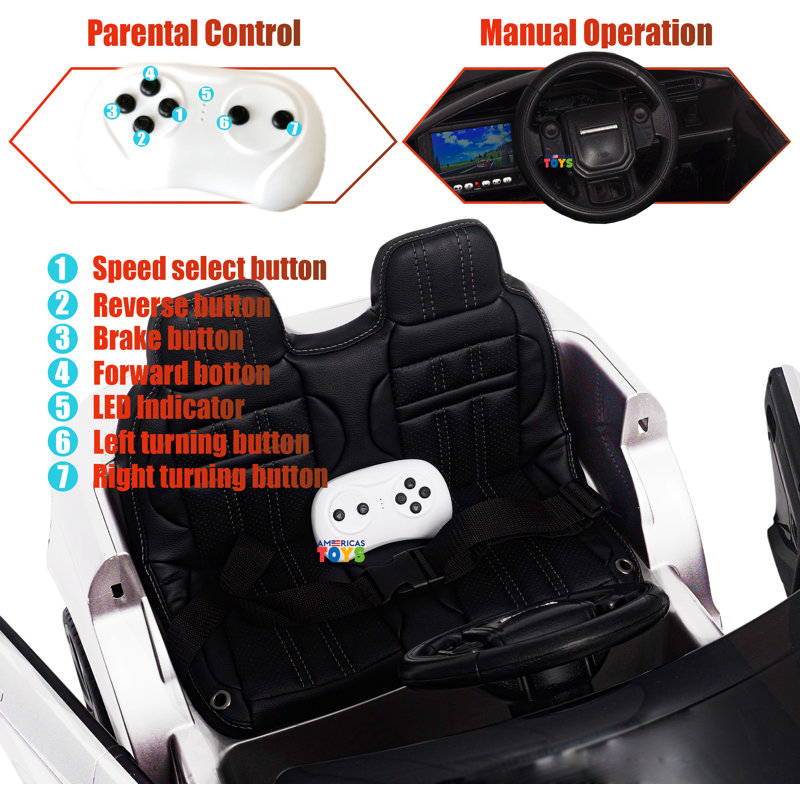 White 12-Volt Ride-On Car with Leather Seat and MP4 Screen