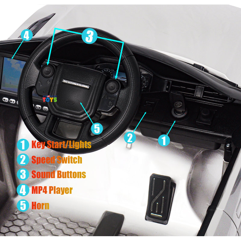White 12-Volt Ride-On Car with Leather Seat and MP4 Screen