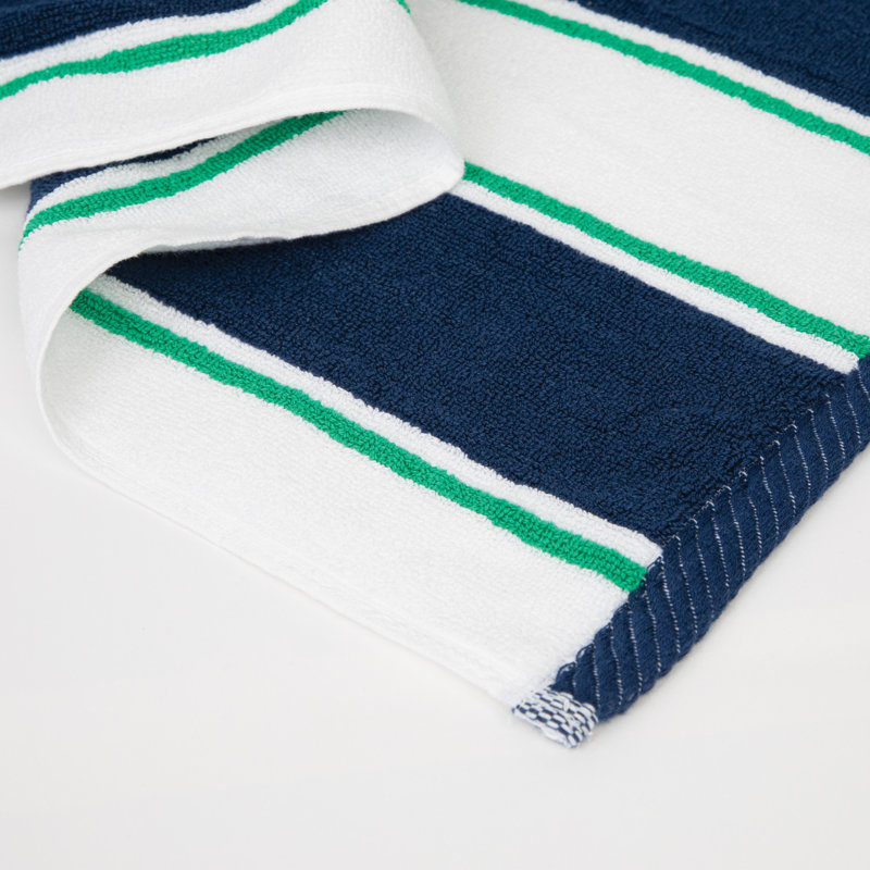 Aston & Arden Oversized Navy/Green Pinstriped Plush Beach Towel - 35x70