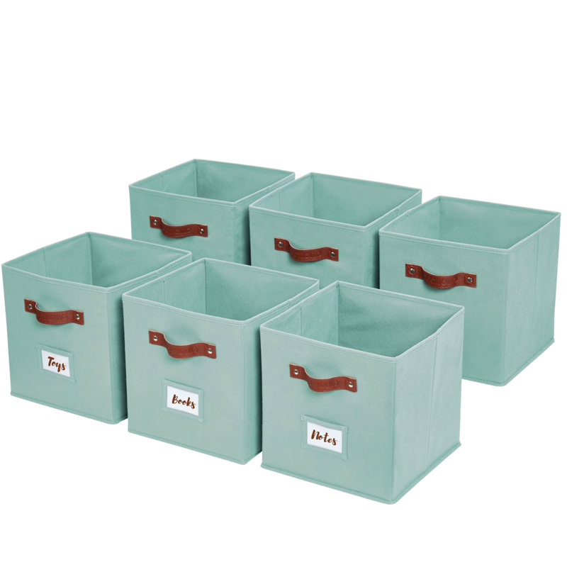 Green Fabric Stackable Cube Storage Bins with Handles, Set of 6