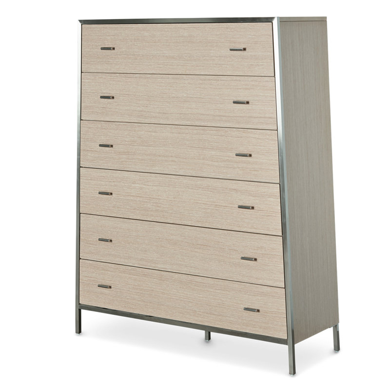 Transitional Silverlake 6-Drawer Chest in Silver/Cream with Velvet Lining