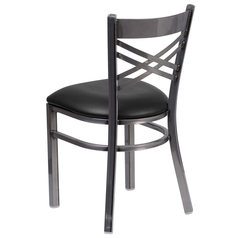 Black Metal Cross Back Side Chair with Vinyl Seat