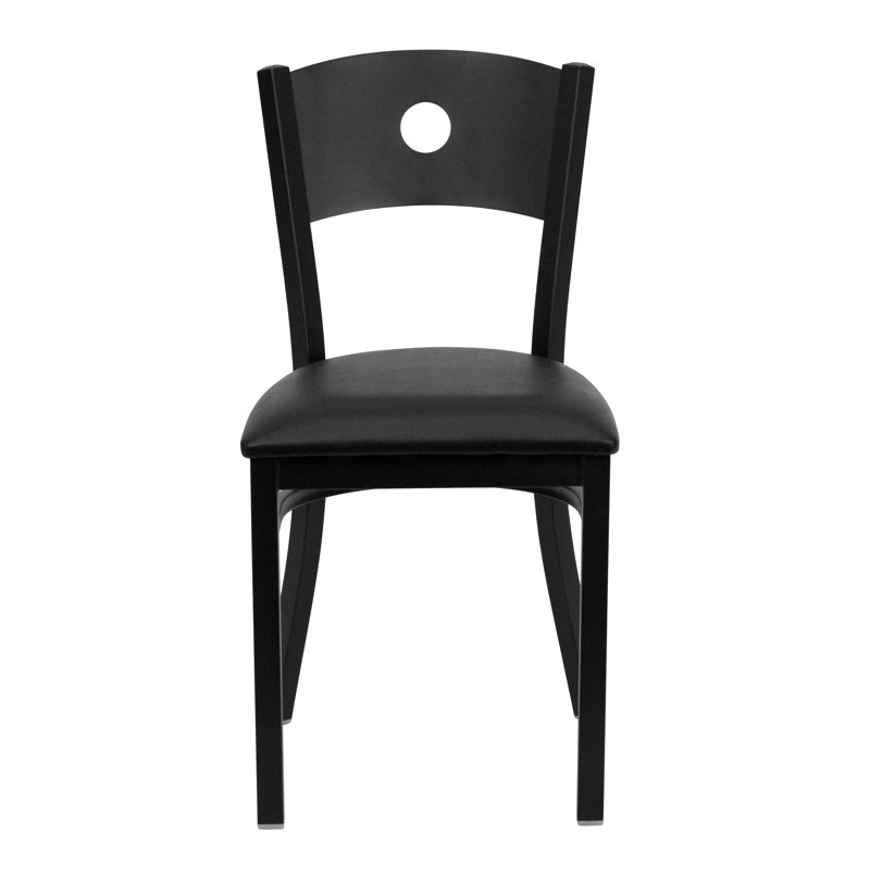 Reno High-Back Black Vinyl & Steel Circle Side Chair