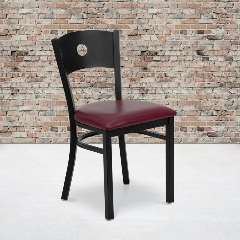 32.5'' Circle Back Steel Side Chair in Burgundy Vinyl