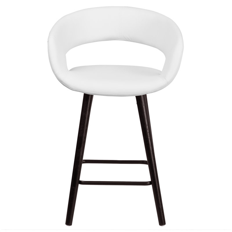 Cappuccino Wood Frame 24'' High Counter Stool in White Vinyl